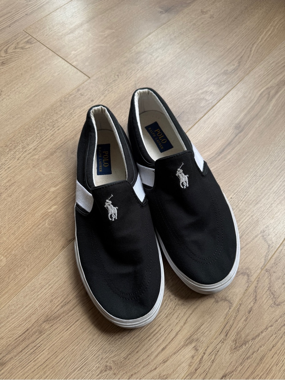 Polo Ralph Lauren Black & White Fakenham Slip-On Canvas Sneakers